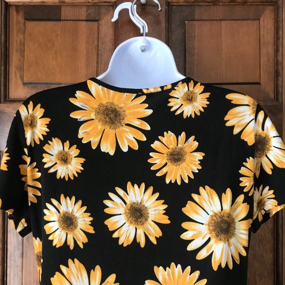 MS Basic Black w/Golden Yellow & White Sunflowers Dress Large - Picture 11 of 14